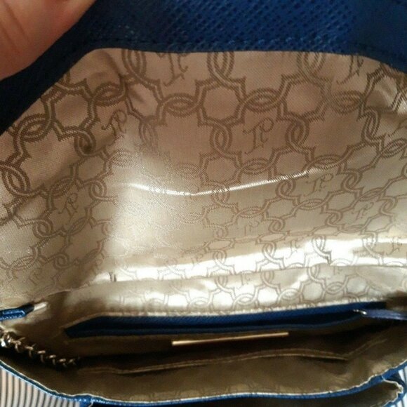 IVANKA TRUMP clutch envelope shoulder purse chain link strap mock croc blue - Picture 8 of 8